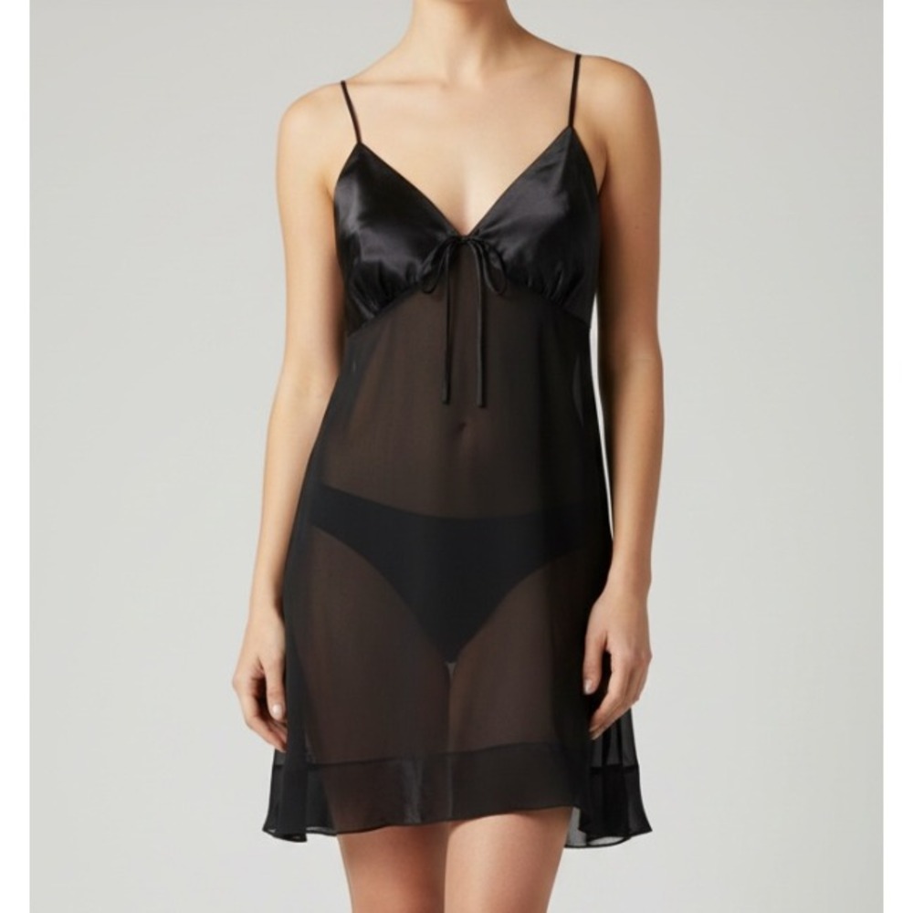 INNER MOST Black Chemise Night Gown SATIN BUST & HEM Totally Sheer SEXY VAMP! M